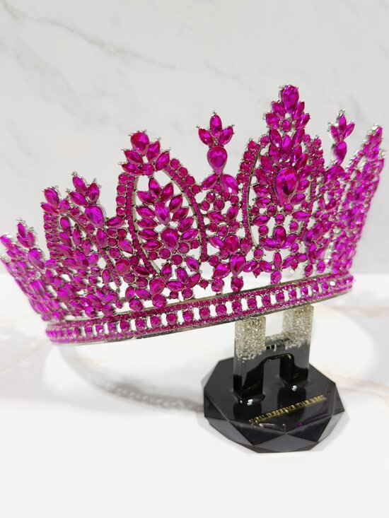 Fuchsia Rhinestone Tiara, Princess Tiara, Silver Pageant Crown, Wedding Headband
